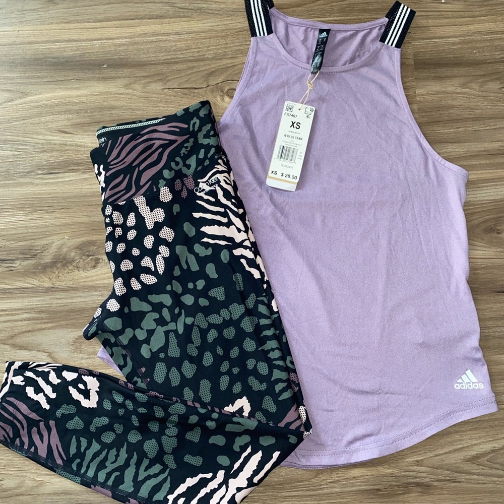 Calvin Klein workout leggings and adidas tank!